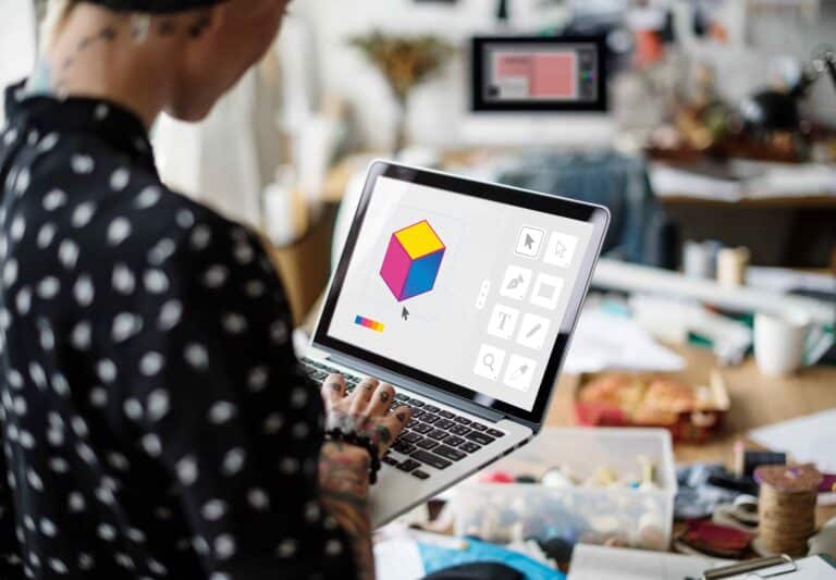 Graphic designer working on landing page