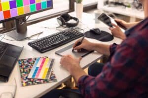Person looking at online color swatches